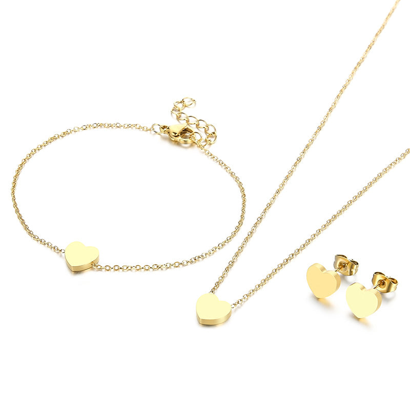 Simple Style Heart Shape Titanium Steel Plating 18k Gold Plated Rose Gold Plated Bracelets Earrings Necklace