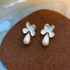 Retro Sweet Water Droplets Heart Shape Flower Alloy Enamel Plating Inlay Artificial Gemstones Pearl Women's Drop Earrings