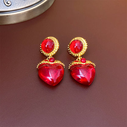 Retro Heart Shape Flower Alloy Plating Inlay Artificial Pearls Rhinestones Women's Drop Earrings