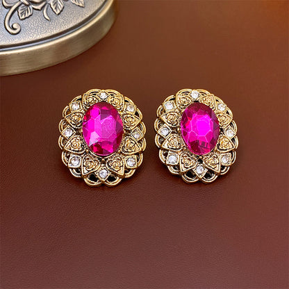 Retro Heart Shape Flower Alloy Plating Inlay Artificial Pearls Rhinestones Women's Drop Earrings