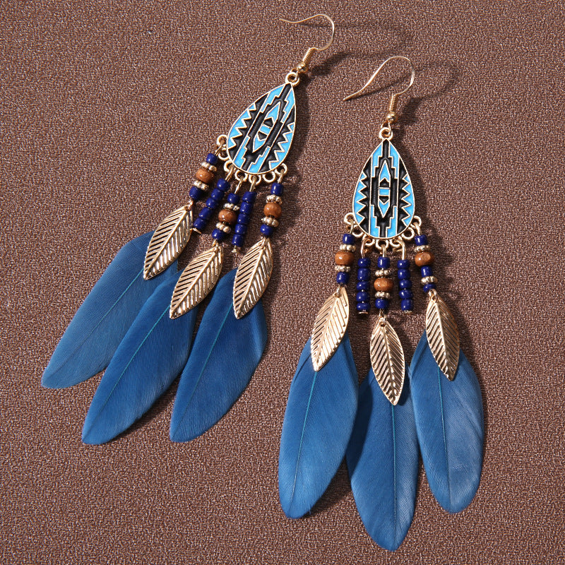 Ethnic Style Bohemian Leaf Water Droplets Feather Women's Drop Earrings