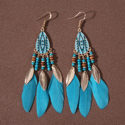 Ethnic Style Bohemian Leaf Water Droplets Feather Women's Drop Earrings