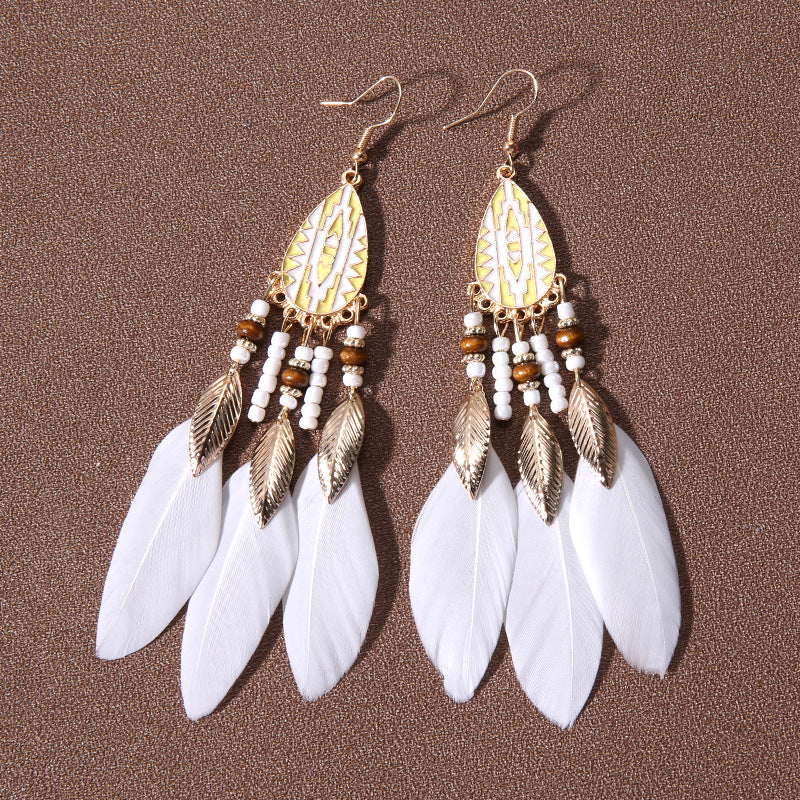 Ethnic Style Bohemian Leaf Water Droplets Feather Women's Drop Earrings