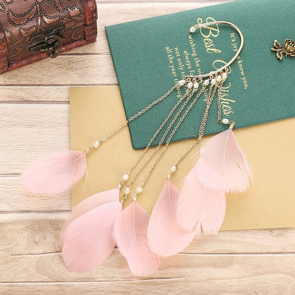 Exaggerated Ethnic Style Feather Alloy Tassel Plating Women'S Earrings