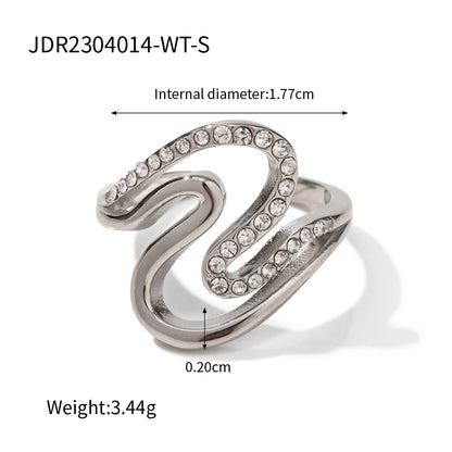 Simple Style Irregular Stainless Steel Irregular Plating Inlay Diamond 18k Gold Plated Rings