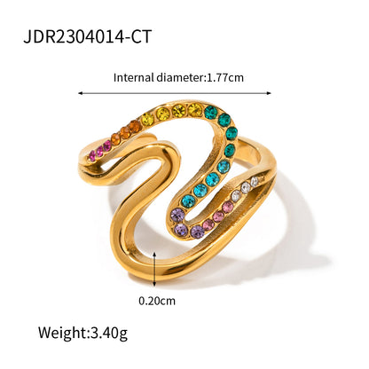 Simple Style Irregular Stainless Steel Irregular Plating Inlay Diamond 18k Gold Plated Rings