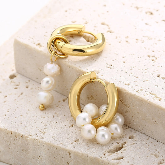 1 Pair Vintage Style French Style Round Pearl Plating Stainless Steel Drop Earrings