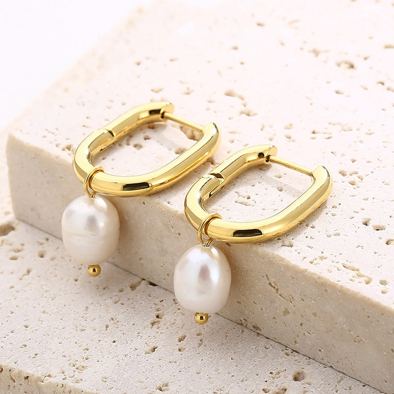 1 Pair Vintage Style French Style Round Pearl Plating Stainless Steel Drop Earrings