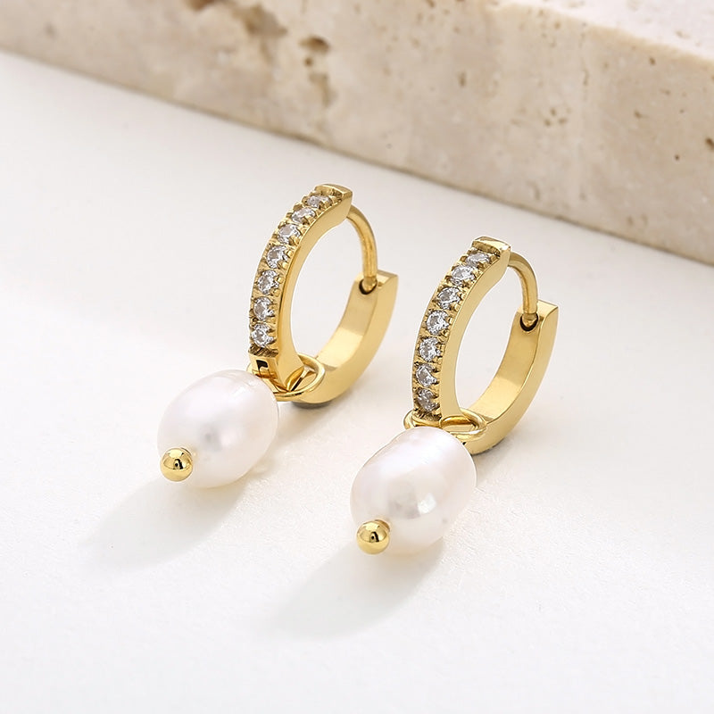 1 Pair Modern Style Streetwear Geometric Pearl Plating Inlay Stainless Steel Rhinestones Drop Earrings