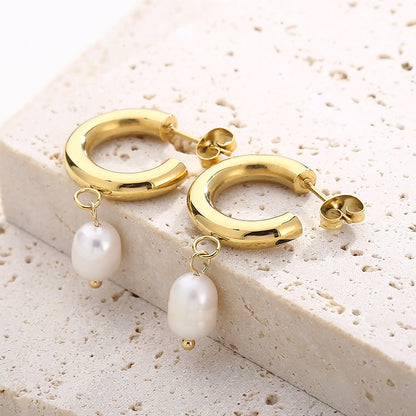 1 Pair Modern Style Streetwear Geometric Pearl Plating Inlay Stainless Steel Rhinestones Drop Earrings