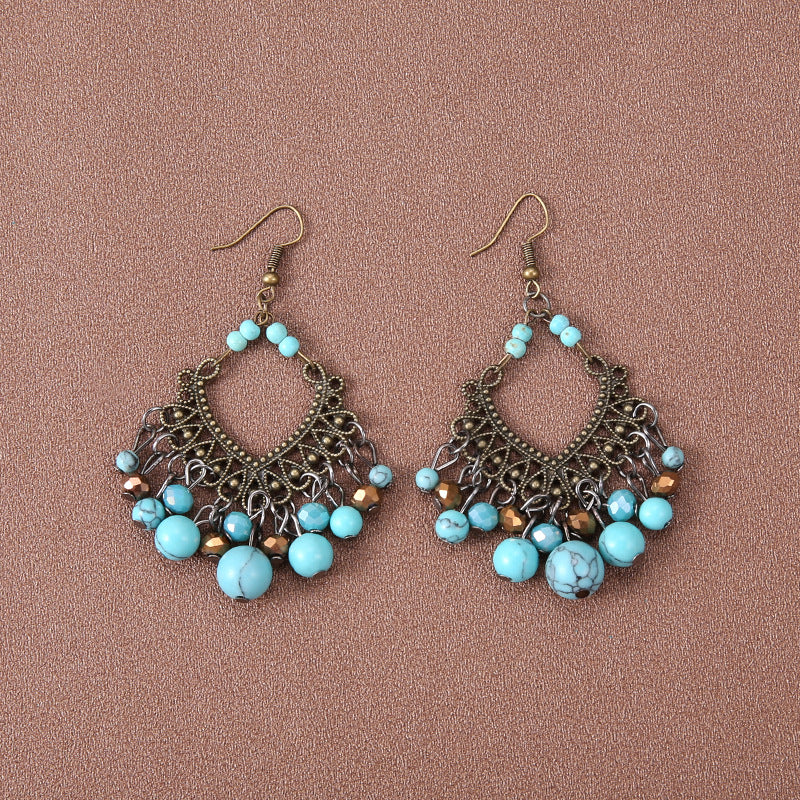 1 Pair Ethnic Style Water Droplets Hollow Out Alloy Turquoise Drop Earrings