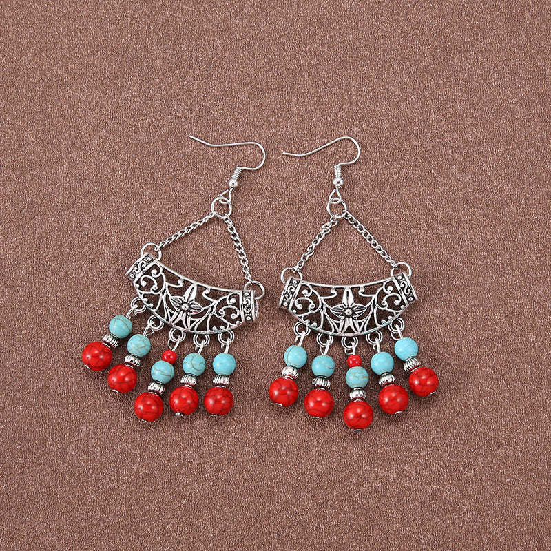 1 Pair Ethnic Style Water Droplets Hollow Out Alloy Turquoise Drop Earrings