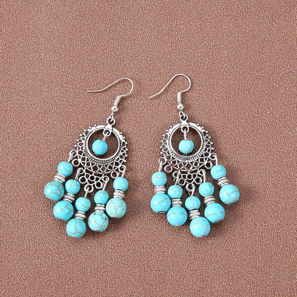 1 Pair Ethnic Style Water Droplets Hollow Out Alloy Turquoise Drop Earrings