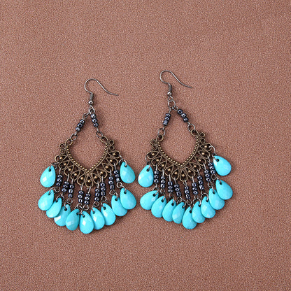 1 Pair Ethnic Style Water Droplets Hollow Out Alloy Turquoise Drop Earrings