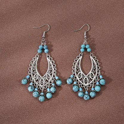 1 Pair Ethnic Style Water Droplets Hollow Out Alloy Turquoise Drop Earrings