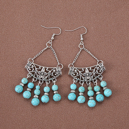 1 Pair Ethnic Style Water Droplets Hollow Out Alloy Turquoise Drop Earrings