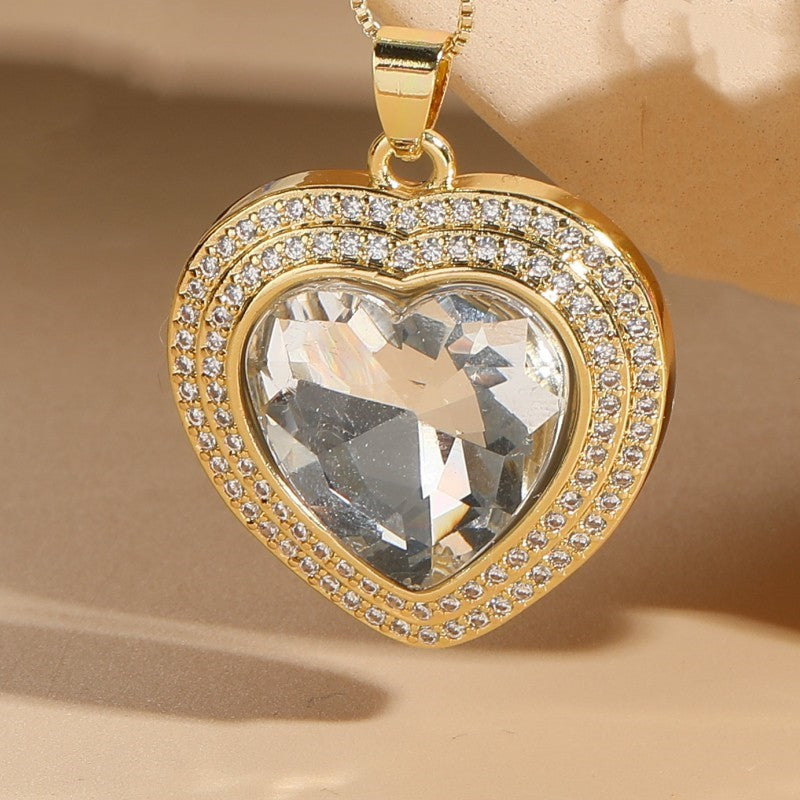 Elegant Luxurious Classic Style Heart Shape Copper Plating Inlay Zircon 14k Gold Plated Pendant Necklace