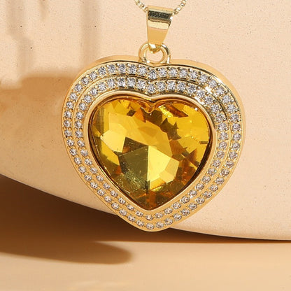 Elegant Luxurious Classic Style Heart Shape Copper Plating Inlay Zircon 14k Gold Plated Pendant Necklace