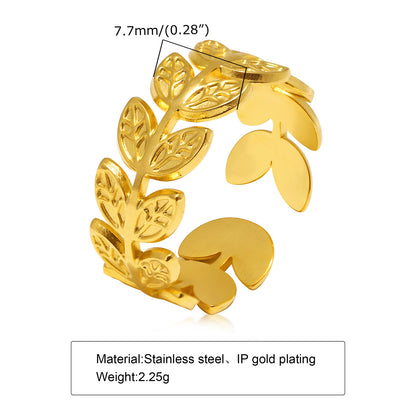 Ig Style Vacation French Style Leaf Flower Stainless Steel Plating 18k Gold Plated Rings