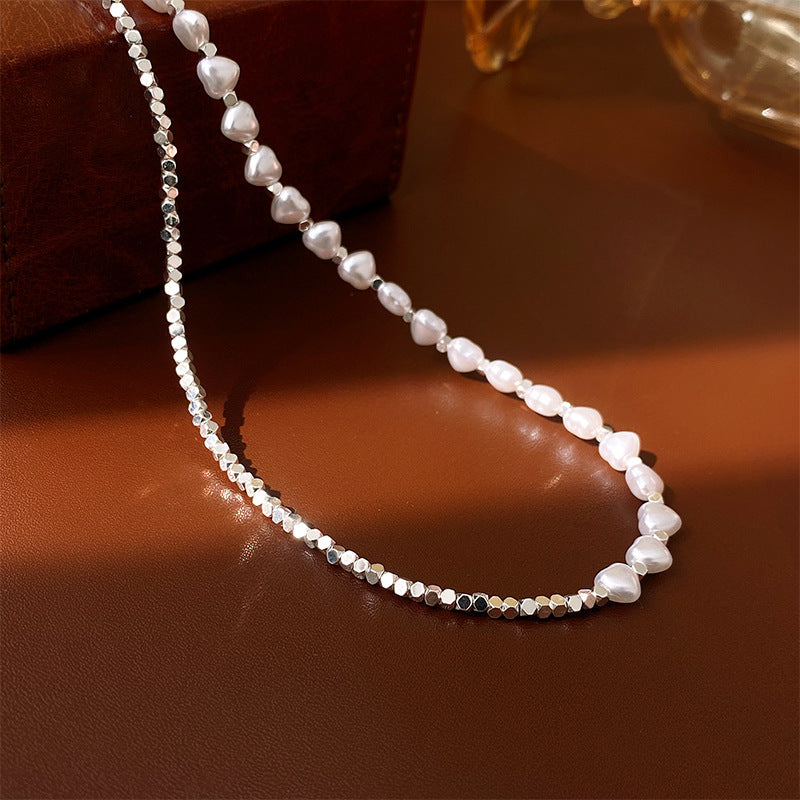 Simple Style Irregular Square Heart Shape Imitation Pearl Natural Stone Metal Inlay Rhinestones Women's Bracelets Necklace