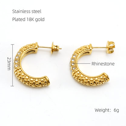 1 Pair Elegant Glam Shiny C Shape Plating Inlay Stainless Steel Pearl Zircon 18k Gold Plated Ear Studs