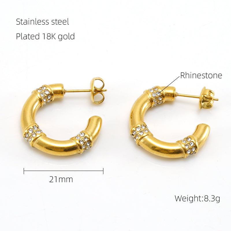 1 Pair Elegant Glam Shiny C Shape Plating Inlay Stainless Steel Pearl Zircon 18k Gold Plated Ear Studs