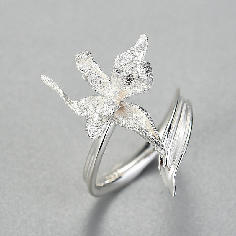 Wholesale Elegant Flower Sterling Silver Plating Open Ring