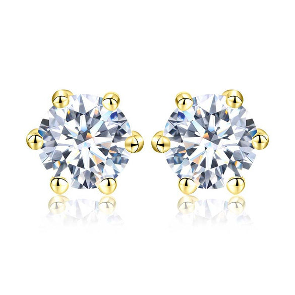 Shiny Geometric Sterling Silver Gra Inlay Moissanite Ear Studs