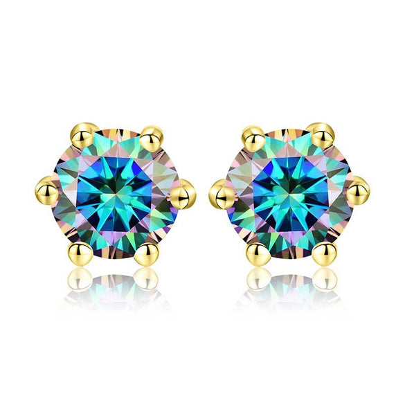 Shiny Geometric Sterling Silver Gra Inlay Moissanite Ear Studs