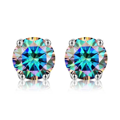 Shiny Geometric Sterling Silver Gra Inlay Moissanite Ear Studs