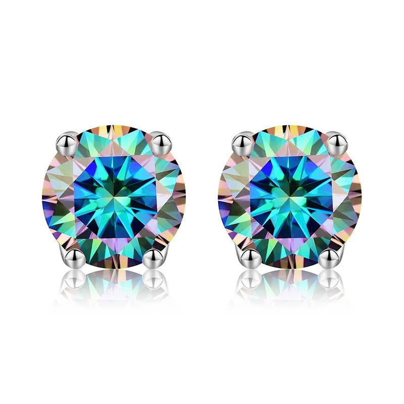 Shiny Geometric Sterling Silver Gra Inlay Moissanite Ear Studs