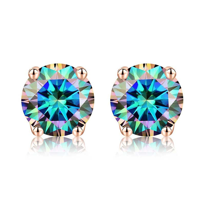 Shiny Geometric Sterling Silver Gra Inlay Moissanite Ear Studs