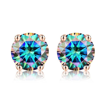 Shiny Geometric Sterling Silver Gra Inlay Moissanite Ear Studs