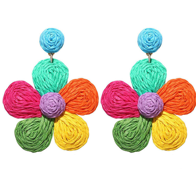 1 Pair Vacation Flower Handmade Raffia Drop Earrings