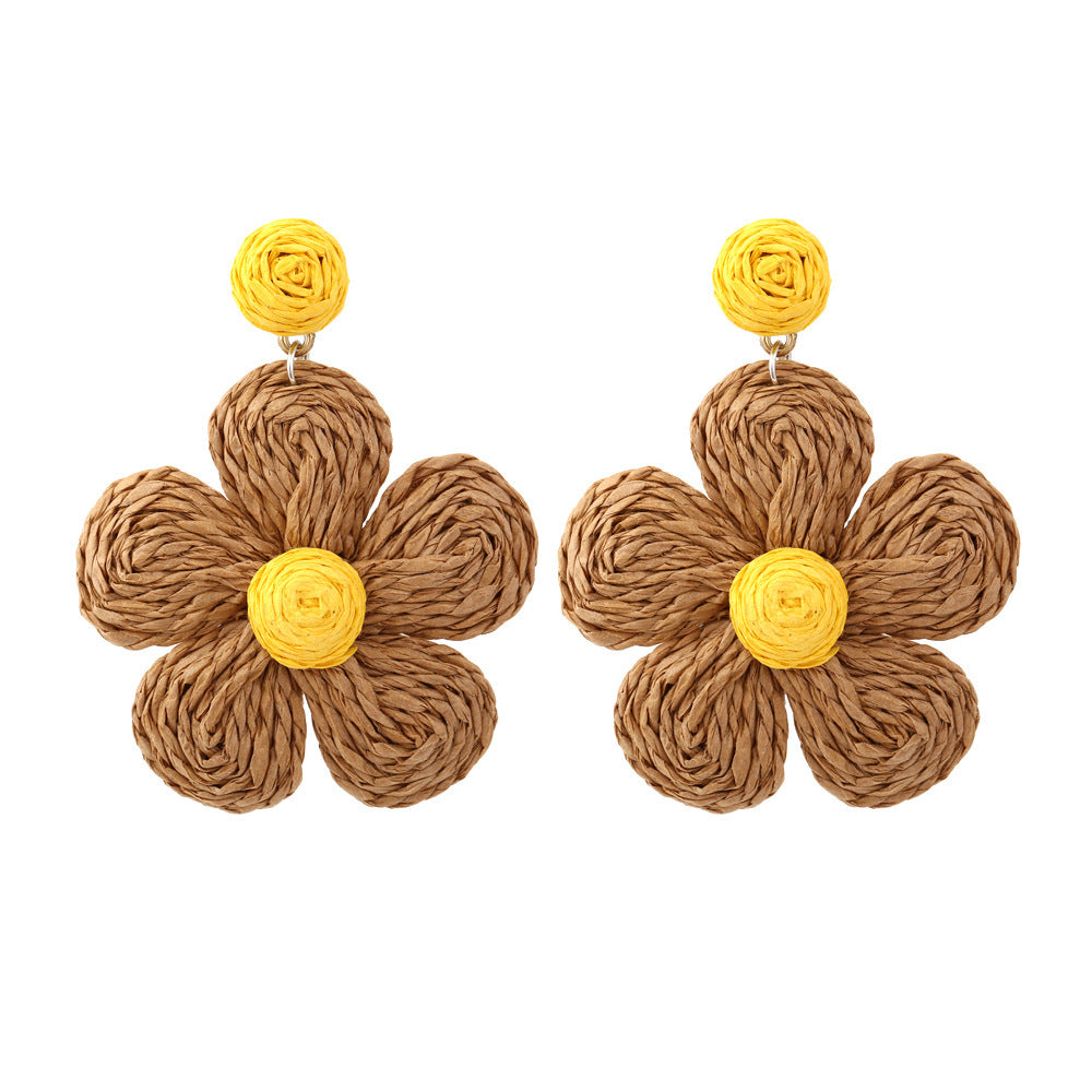 1 Pair Vacation Flower Handmade Raffia Drop Earrings