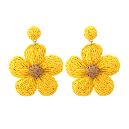 1 Pair Vacation Flower Handmade Raffia Drop Earrings