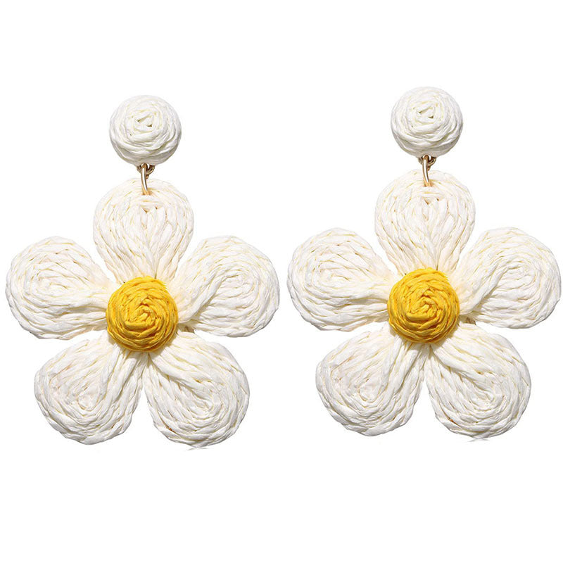 1 Pair Vacation Flower Handmade Raffia Drop Earrings