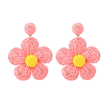 1 Pair Vacation Flower Handmade Raffia Drop Earrings