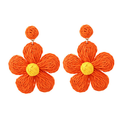 1 Pair Vacation Flower Handmade Raffia Drop Earrings