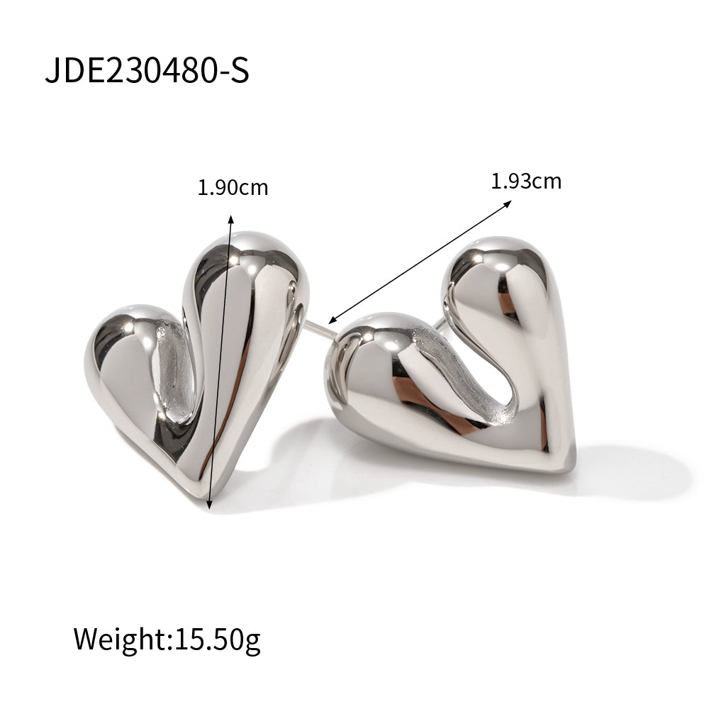 1 Pair Formal Heart Shape Patchwork Stainless Steel Ear Studs