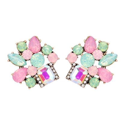 Elegant Luxurious Geometric Alloy Inlay Acrylic Glass Stone Women's Ear Studs