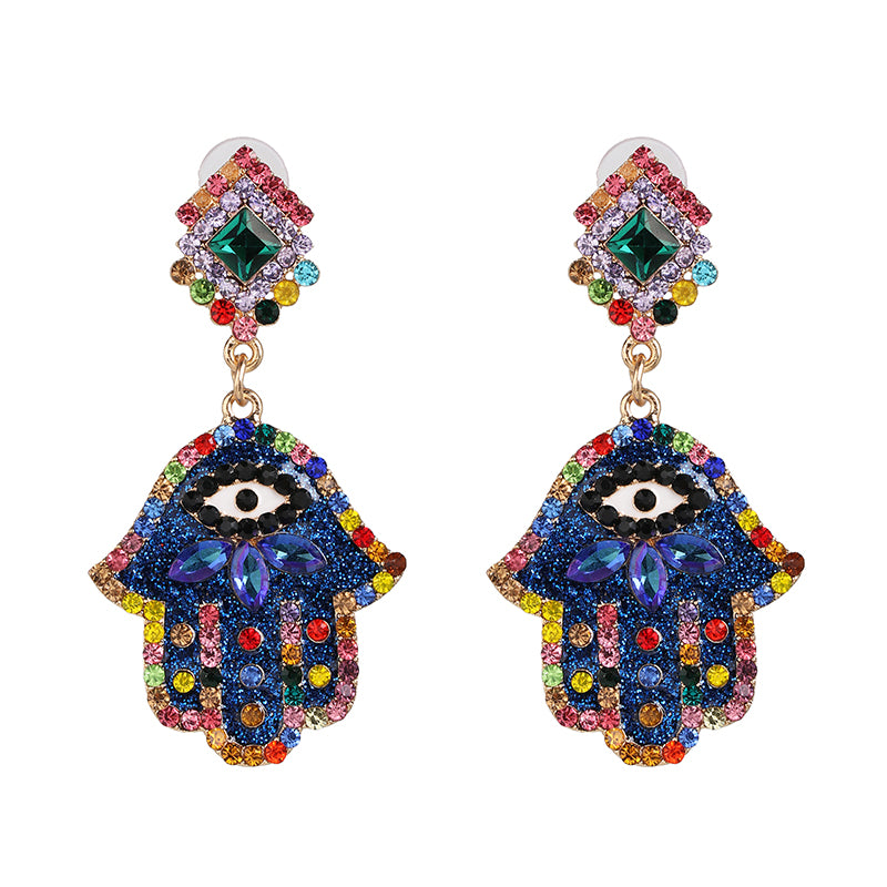 Vintage Style Palm Alloy Enamel Inlay Artificial Diamond Women's Drop Earrings