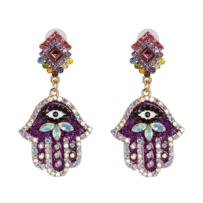 Vintage Style Palm Alloy Enamel Inlay Artificial Diamond Women's Drop Earrings