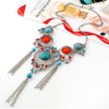 Retro Ethnic Style Round Alloy Tassel Inlay Gem Turquoise Women's Pendant Necklace Long Necklace