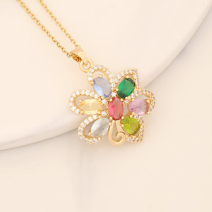 Romantic Sweet Commute Heart Shape Flower Copper Plating Inlay Zircon Pendant Necklace