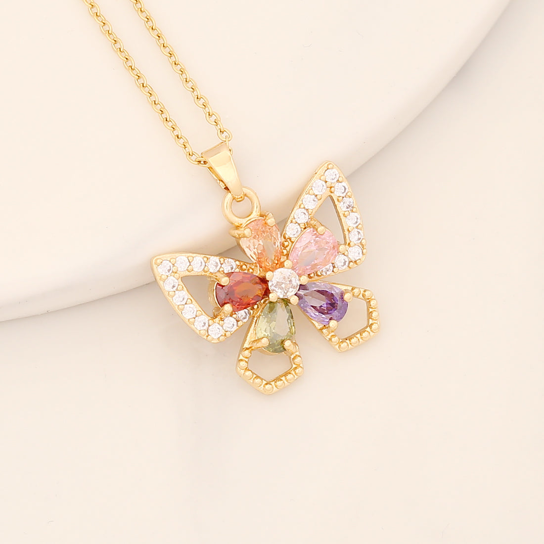 Romantic Sweet Commute Heart Shape Flower Copper Plating Inlay Zircon Pendant Necklace