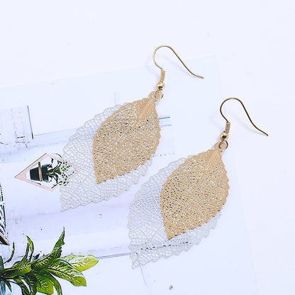 Casual Retro Leaves Metal Plating Hollow Out Women's Drop Earrings