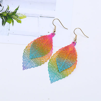 Casual Retro Leaves Metal Plating Hollow Out Women's Drop Earrings