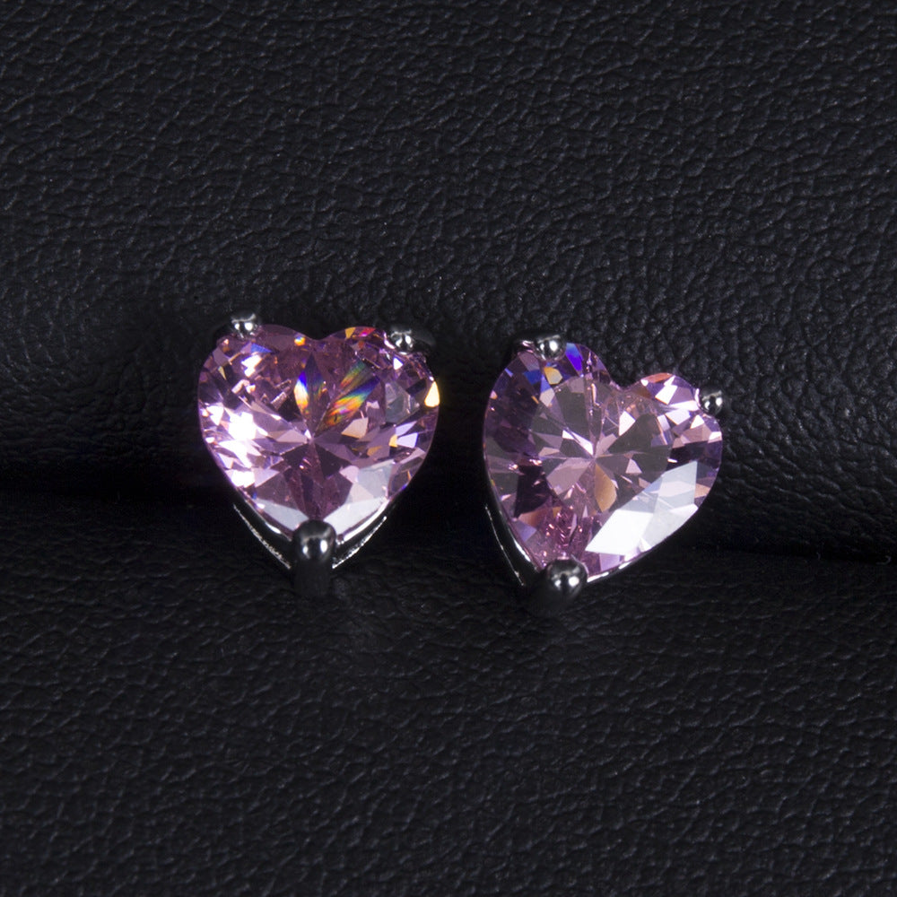 1 Pair Retro Heart Shape Inlay Copper Zircon Ear Studs