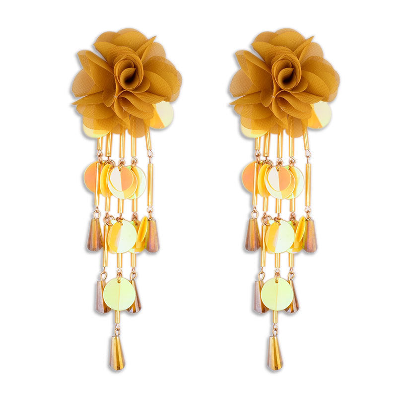 Exaggerated Sweet Flower Cloth Beaded Women's Drop Earrings